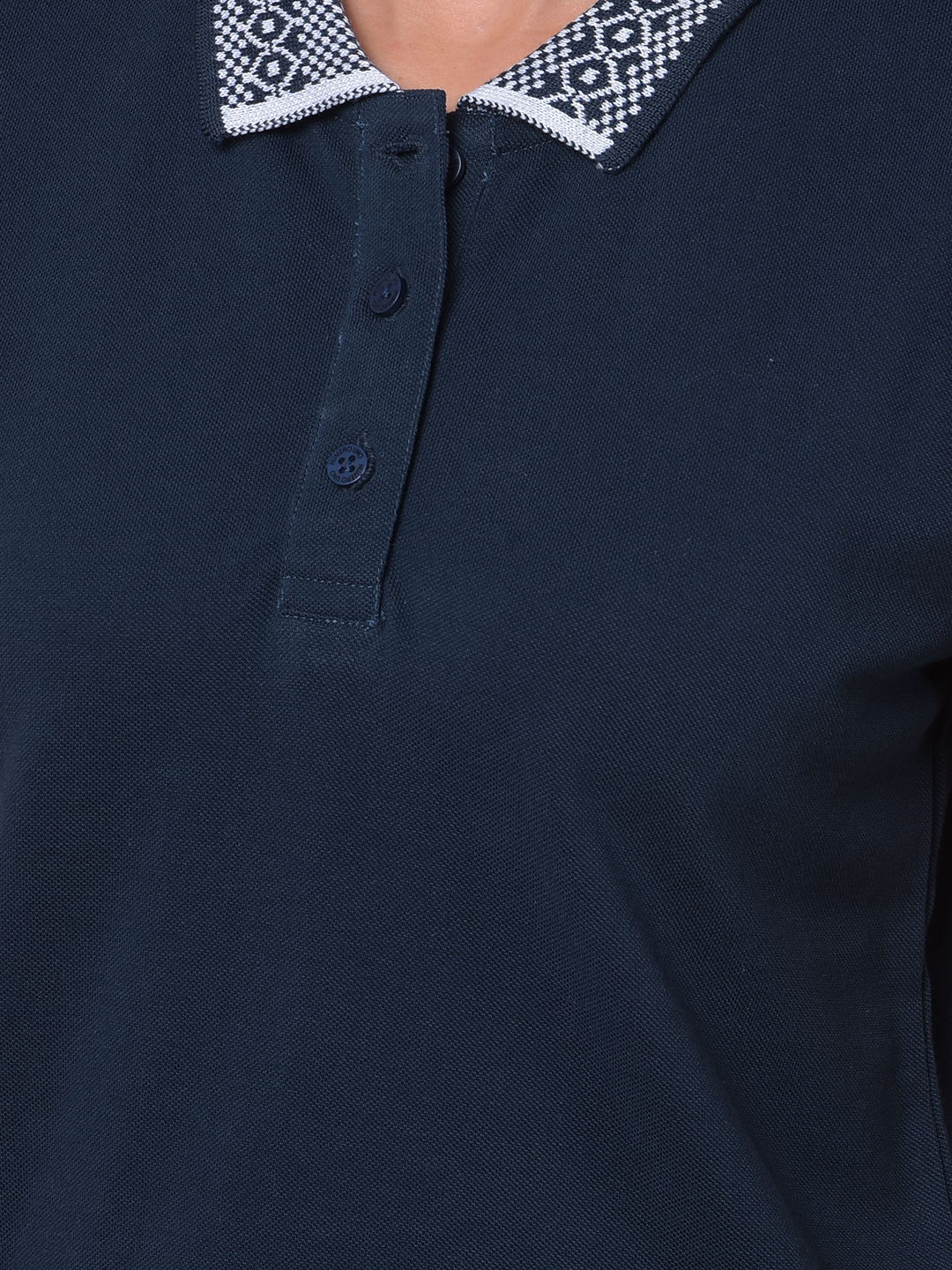 Numero Uno Women Charcoal Polo Neck T-Shirt With Printed Collar
